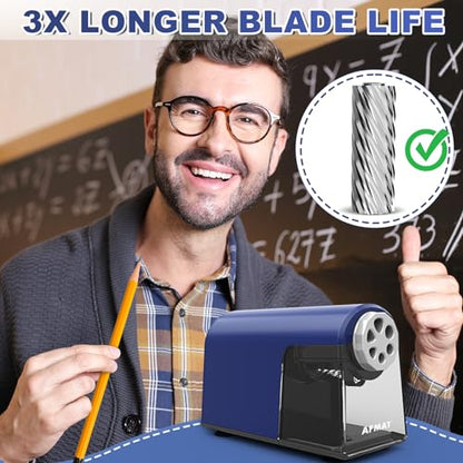 AFMAT PSX2 Heavy Duty Electric Pencil Sharpener, 6 Holes, Classroom Sharpener for 6-11mm Pencils, Auto Stop, Super Fast, Save Pencils, School Teacher Must Have Pencil Sharpeners Plug in, Blue - color: Blue