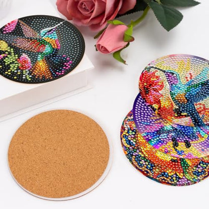 8 Pcs Diamond Art Painting with Holder, DIY Hummingbird Flowers Diamond Art Coasters for Drinks Diamond Art Painting Kits for Beginners, Diamond Craft Supplies for Adults - color: Hummingbird