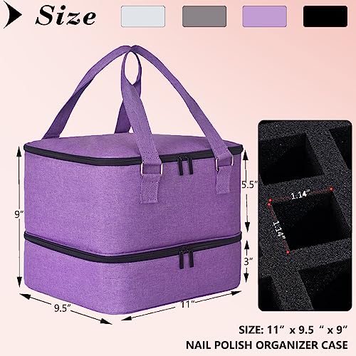 FCQQYWZ Nail Polish Organizer Case - Holds 42+ Bottles (15ml/0.5 fl.oz) and 1 Nail Lamp, Upgraded Double-layer Nail Polish Carrying Case Nail Polish Storage Bag with Handles (Purple) - color: Purple-42Bottles