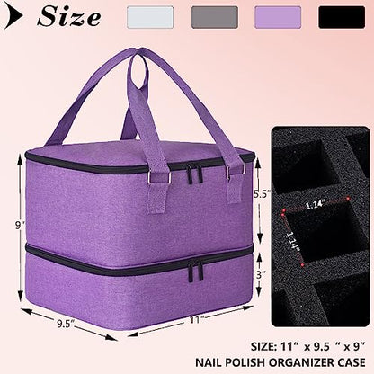 FCQQYWZ Nail Polish Organizer Case - Holds 42+ Bottles (15ml/0.5 fl.oz) and 1 Nail Lamp, Upgraded Double-layer Nail Polish Carrying Case Nail Polish Storage Bag with Handles (Purple) - color: Purple-42Bottles