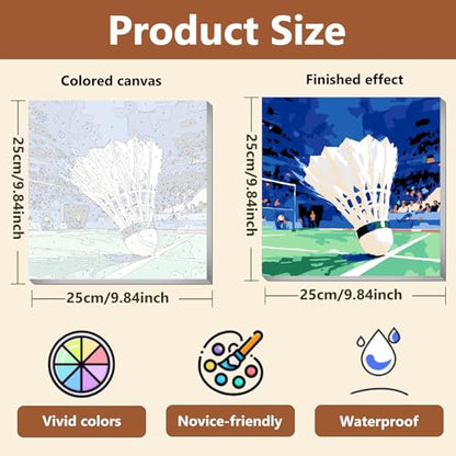 Reivworl Framed Badminton Paint by Numbers Kit for Adults Beginner 10×10 inch - color: 12-Badminton