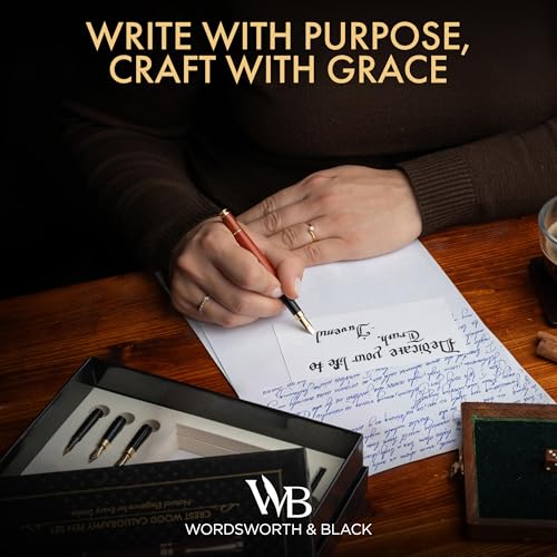Wordsworth & Black Luxury Bamboo Rose Calligraphy Pen Set, 6 Nibs | Fountain Ink Bottle, Cartridges , Refill Converter, Gift for Men , Women, Smooth Writing, Journaling , Lettering - color: Rosewood