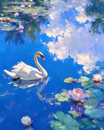 ZRIZQ Paint by Numbers Kit for Adults Beginner Animal,Swan,16x20 | Full set with wooden brushes,rolled canvas,rich paints.Calming activity.Beginner friendly.Just open and paint. - color: 16"X20"Rolled Canvas(Frameless)-Swan and Lake