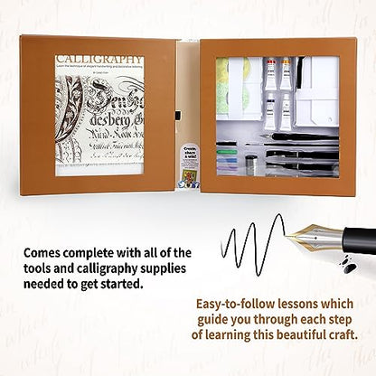 SpiceBox Learn Calligraphy Set for Beginners with Pens and Introduction Book for Adults, Hand Lettering Penmanship Learning Kit, Multi Colors (06772)