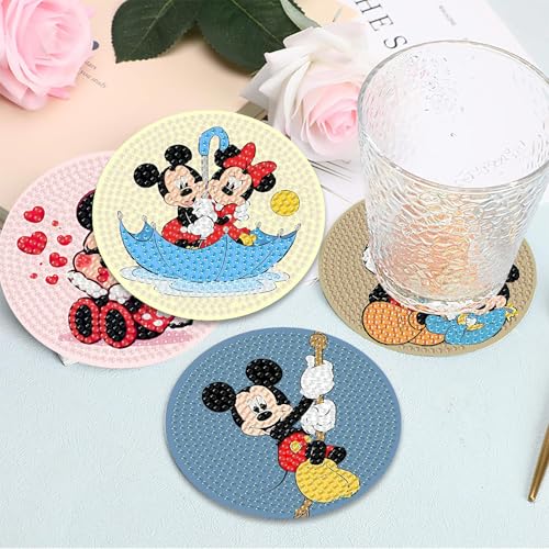 nekpiahu 8Pcs Cartoon Diamond Painting Coasters with Holder,DIY Cartoon Life Coaster Diamond Art Kits for Adults, Beginners Round Full Drill Diamond Art Craft Supplies - color: JXBD08