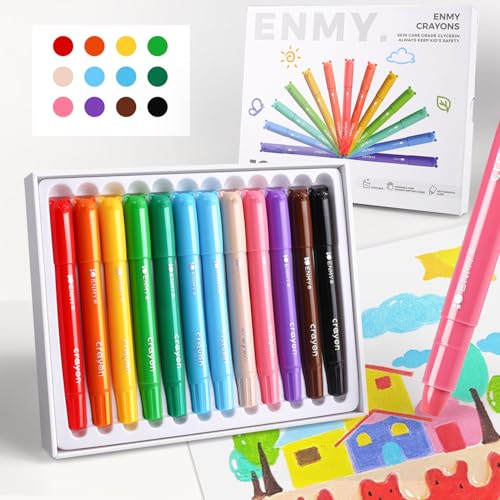 ENMY 12 Colors Gel Crayons, Twistable Non-Toxic Crayons Set, Washable Jumbo Crayons Smooth Texture Crayons for Kids, Easy to Clean Kids Crayons for Coloring, DIY Craft Project, Art Supplies & Gifts - color: 12 Colors