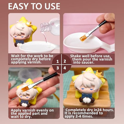 3 Pack Air Dry Clay Glaze Kit with 2 Brushes and Dishes, Acrylic Varnish, Waterproof Acrylic Sealant for Clay, Ceramic, Plaster, Wood, Provides a Long-Lasting, Glossy Finish