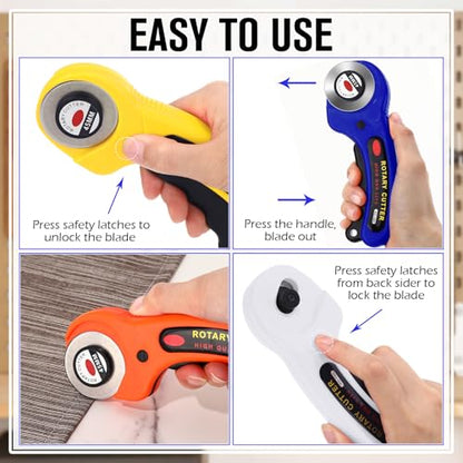 Lothee 15 Pcs Rotary Cutters 45mm Blade Bulk Fabric Cutter Rotary Tools with Handle Safety Lock Quilting Supplies Stainless-Steel Blade for Quilting Sewing Leather Arts Crafts Fabric Paper
