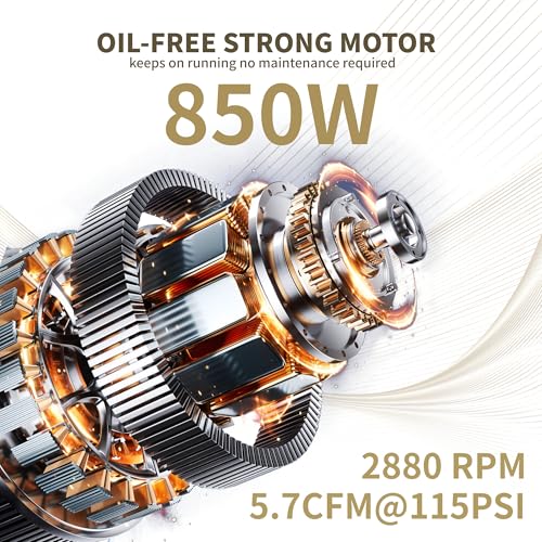 MZB 2.4 Gallon Ultra Quiet Air Compressor 110V/60Hz 1.2HP 5.65CFM, MAX 115PSI Steel Tanks Oil-Free 70dB Noise Level Air Compressor for Spray Painting, Auto Repair, Carpentry Decoration - size: MZB-850H-9