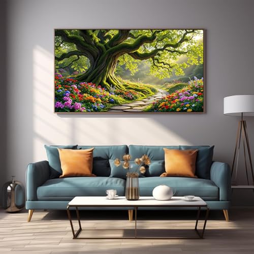 DDGEMART 5D Diamond Painting Kit for Adults, Full Drill Magic Forest Tree Garden Path Landscape Art for Paints, Large Horizontal 28x16 inch - color: Forest Tree