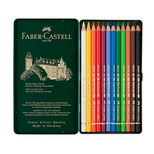 Faber-Castell Art & Graphic Polychromos Colour Pencil, Multicoloured, Tin Of 12, For Art, Craft, Drawing, Sketching, Home, School, University, Colouring - size: 12 Count (Pack of 1)