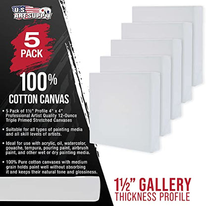 U.S. Art Supply 4"x4" Stretched Canvas for Painting, Gallery Depth 5-Pack - size: 4" x 4"