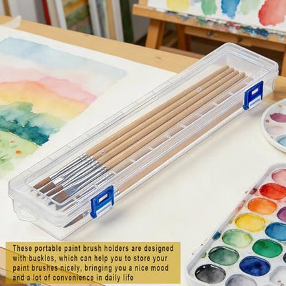 3PCS Brushes Storage Box Paint Brush Drawing Pen Container with Buckle Design, Long Paint Brush Case Watercolor Pen Pencil Container Buckle Design