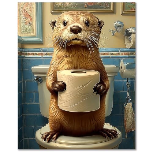 Funny Paint by Numbers Kit for Adults, Paint by Number for Adults 16x20 in | Otter Paint by Numbers Kit for Adult, Acrylic Oil Painting, DIY Crafts for Adults, Ideal Gifts or Home Wall Decor, Frameless - color: Toilet Otter (16x20 in), size: 16*20 in