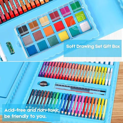 iBayam Art Kit, 251-Pack Art Supplies Drawing Kits, Arts & Crafts Gifts Box | Kids Teen Girls Boys, Art Set Case with Trifold Easel, Scratch Paper, Sketch Pad, Coloring Book, Crayons, Pencils, Watercolor - color: Blue