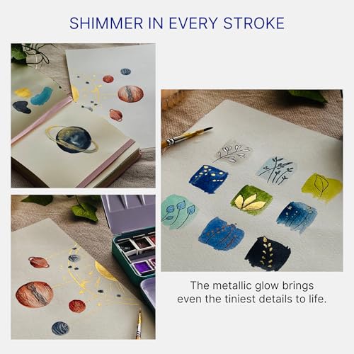 Metallic Watercolor 48 Colors|Tin Box & Waterbrush |Intense Pigments, Smooth Blend