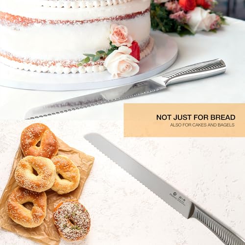 imarku Bread Knife 10 Inch: Japanese High Carbon Stainless Steel | Professional Grade Serrated Bread Knife, Razor Sharp Edge Cake Knife for Homemade Bread Bagels Cake, Stainless Steel Handle - color: Classic Silver