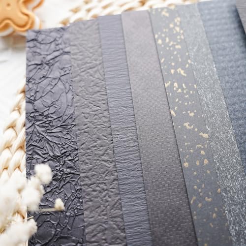 15Pcs Handmade Scrapbook Art Paper Craft Textured Paper Colorful A5 sheet Mesh Special Mix for Scrapbooking Junk Journal Journaling Supplies DIY Materials,5.8x8.2 inches (Black)