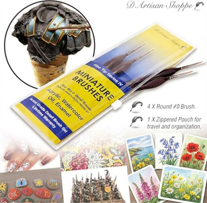 Professional Detail Paint Brushes Set - Size 1 Round Fine Tip Miniature Brushes for Adult Tabletop Gaming, Model Making, Precision Art & Hobby Painting - style: 4pc Round Tip (Size 1)