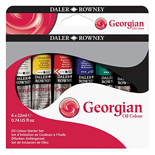 Daler Rowney Georgian 6-Tube Starter Artist Oil Paint Set - Painting Set for Canvas Paper and More - Oil Painting Supplies for Artists and Students - Artist Oil Paints for All Skill Sets - style: 6 Pack 6X22ML