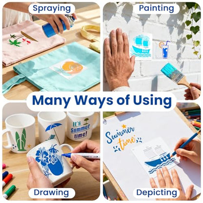Amrules 65 Pcs Painting Stencils, Hawaii Theme, 4 x 4 Inch | Plastic, Drawing Templates Set for Crafts, Reusable DIY Art Stencil, For Wood, Walls, Cards, Fabrics, Rocks, Home Decoration - style: Hawaii