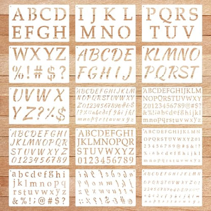 15 Pack Letter Stencils for Painting, Reusable Small Alphabet Stencils Plastic Letter and Number Stencil Templates Kit for Scrapbook, DIY Crafts, Art Projects (1/2, 3/4, 1, 2 Inch)
