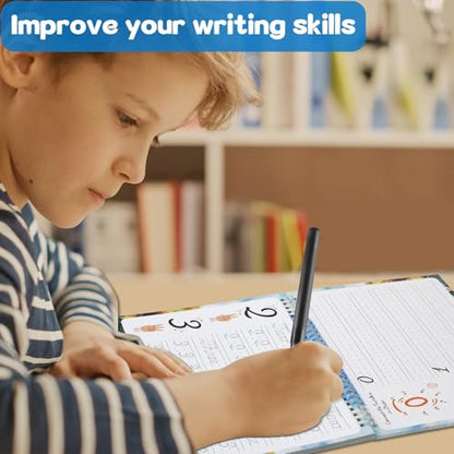 gisgfim Grooved Cursive Handwriting Workbook Magic Reusable Grooved Cursive Handwriting Practice Guided Tracing with Disappearing Ink Pens for Beginners Kids Learning Activities Supplies (Number) - style: Numbers