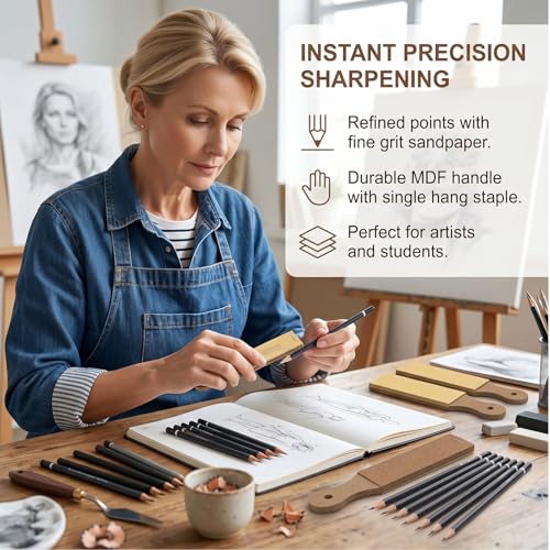 10-Piece Charcoal Pencil Sharpener,Precision Edge Pastel Pencil Sharpener,Art Pencil Sharpener Lead Pointer Contains 10 Sheets of Sandpaper Each,Adult Teen Making It Ideal for Artists and Beginners