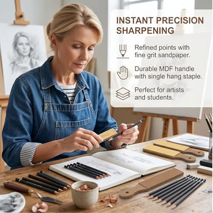 10-Piece Charcoal Pencil Sharpener,Precision Edge Pastel Pencil Sharpener,Art Pencil Sharpener Lead Pointer Contains 10 Sheets of Sandpaper Each,Adult Teen Making It Ideal for Artists and Beginners