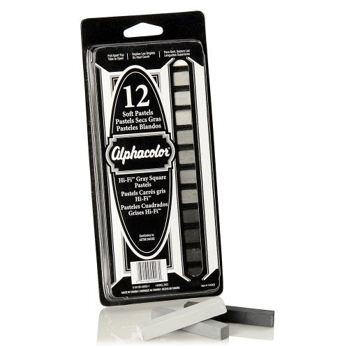 Derwent Alphacolor Soft Square Pastels, 7 Hi-Fi Gray Tones, 12 Pastels per Set (145003)