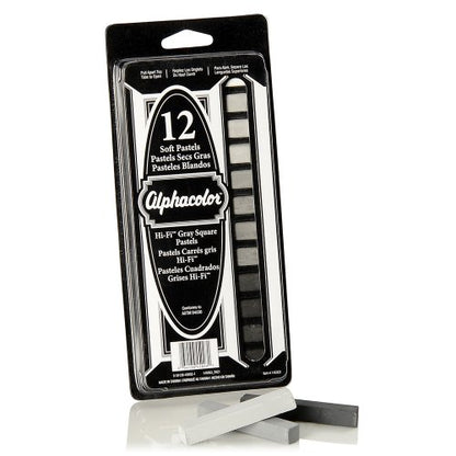Derwent Alphacolor Soft Square Pastels, 7 Hi-Fi Gray Tones, 12 Pastels per Set (145003)