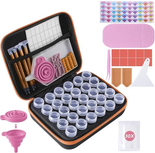 LYMUSUMI 30 Slots Diamond Art Storage Containers Painting Accessories Tools | Portable Bead Storage Boxes for Diamond Painting for Adults（Orange） - color: Orange