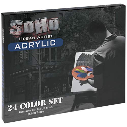 Soho Urban Artist Acrylic Paint - Thick, Rich, Water-Resistant, Heavy Body Paint, Basic Set of 24, Set of 24-12mL - size: Set of 24 - 12mL