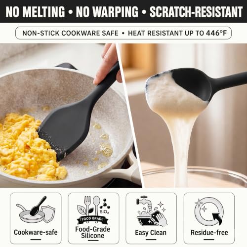 Kitchen Utensils Set,9 PCS Silicone Cooking Utensils Set Spatula Set,Non Toxic Cooking Utensils,Tongs,Spoon,Whisk,Brush,BPA Free Kitchen Gadgets for Non-Stick Cookware,Home Essential(Black-9P) - color: Black