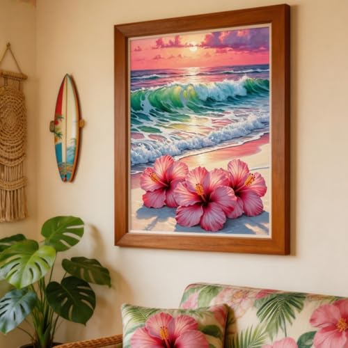 BYGFHLYW Beach Flower Paint by Numbers Kit for Adults Beginners 12x16In - color: PB469-1