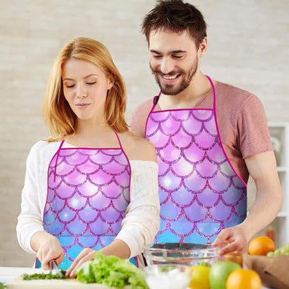 Apron with 2 Pockets,Kitchen Chef Artist Aprons for Cooking Gardening Baking Painting, Waterproof Apron 33" x 27" - color: Mermaid