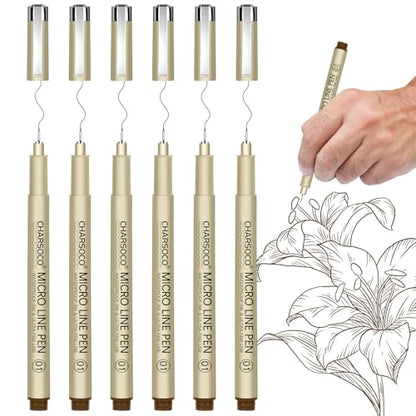005 Micro Pen, Brown Fine Point Pen with Waterproof Archival Ink, 0.23mm Fineliner Ink Pens for Artist Illustration, Sketching, Anime, Manga, Technical Drawing and Scrapbooking - color: Brown