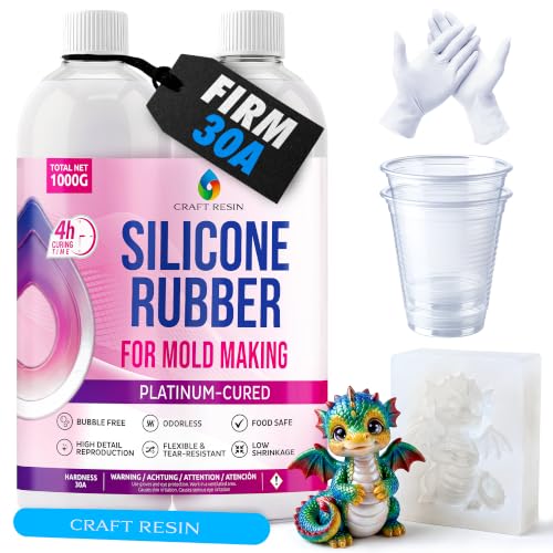 Craft Resin Fast-Curing Firm Silicone Mold Making Kit, Shore 30A – 34 Oz | 4-hour cure. Translucent platinum cure silicone, 1:1 liquid silicone mix, for large, deep, two-part resin and concrete molds. - size: 34 Oz Firm