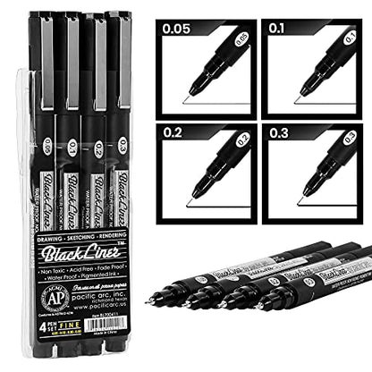 Pacific Arc Blackliner Fine Line Drawing Pen Sets 4 Assorted fine - size: 1 Count (Pack of 4)