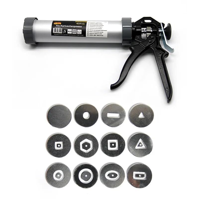 Lovemine Versatile Clay Gun,Clay Extruder Gun w/12 Different Molds + 1 Solid Disc + 1 pc Clay Throwing Cloth,Handheld Extruder Clay Tool for Sculpturin