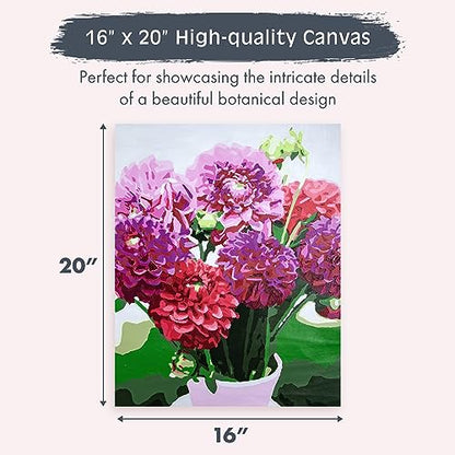 Pink Picasso Paint by Number Kit, for Adults & Teens,16x20, Dahlia Delight | Botanical Floral Collection, Acrylic Paints and Brushes included, Pre-printed high quality canvas, DIY art kit, Gift-ready - color: Dahlia Delight