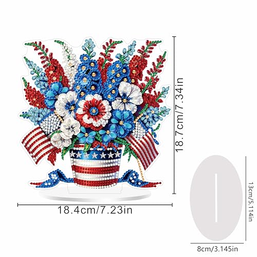 ARPADAMO Tabletop Ornament Diamond Art Kit for Adult USA Flag Flower Basket | 5D DIY Special Shaped Crystal Patriotic Double Sided 4th of July Diamond Painting Art Kit,Placement Ornament Gift Home Garden - color: DP03971