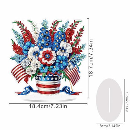 ARPADAMO Tabletop Ornament Diamond Art Kit for Adult USA Flag Flower Basket | 5D DIY Special Shaped Crystal Patriotic Double Sided 4th of July Diamond Painting Art Kit,Placement Ornament Gift Home Garden - color: DP03971