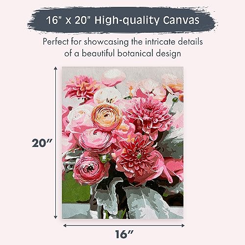 Pink Picasso Paint by Number Kit, for Adults & Teens,16x20, Blushing Blooms | Botanical Floral Collection, Acrylic Paints and Brushes included, Pre-printed high quality canvas, DIY art kit, Gift-ready - color: Blushing Bloom