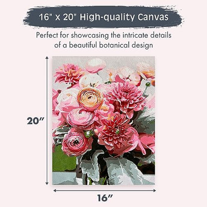 Pink Picasso Paint by Number Kit, for Adults & Teens,16x20, Blushing Blooms | Botanical Floral Collection, Acrylic Paints and Brushes included, Pre-printed high quality canvas, DIY art kit, Gift-ready - color: Blushing Bloom
