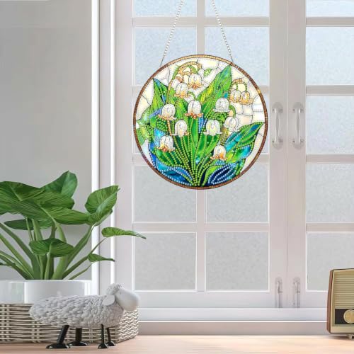 RYMILIE Hanging Diamond Art Kits for Adults White Flowers 8x8inch - color: DP04408