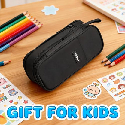 YOKUMA Foldable Pencil Case Pouch Bag for Boys Teens Big Capacity Box,Black | Expandable,Cute,Durable Zipper,Lightweight,Aesthetic,Back to School Supplies Gift for Kids Students College Adults Preppy - color: Black