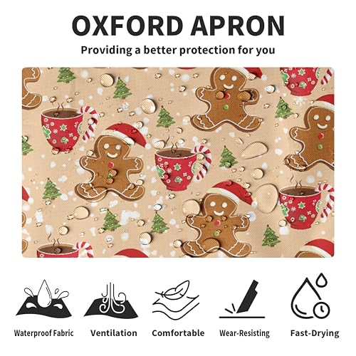 Cute Gingerbread Aprons for Adults - Christmas Baking Aprons with Two Pockets and Adjustable Strap for Cooking, Crafting, Sewing - color: Gingerbread Man