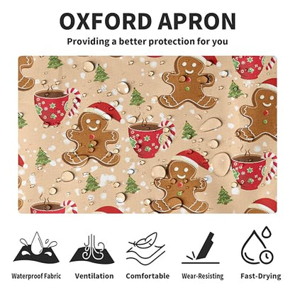 Cute Gingerbread Aprons for Adults - Christmas Baking Aprons with Two Pockets and Adjustable Strap for Cooking, Crafting, Sewing - color: Gingerbread Man