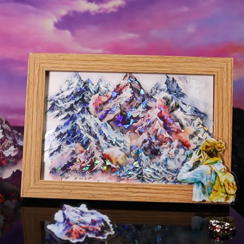 60 Pcs Mountain Holographic PET Stickers Set, Landscape Stickers for Scrapbooking, Journaling and DIY Crafts - color: Over the Mountain